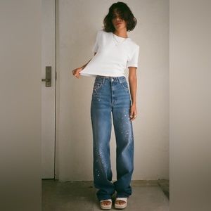NEW Zara wide leg jeans paint splatter 0